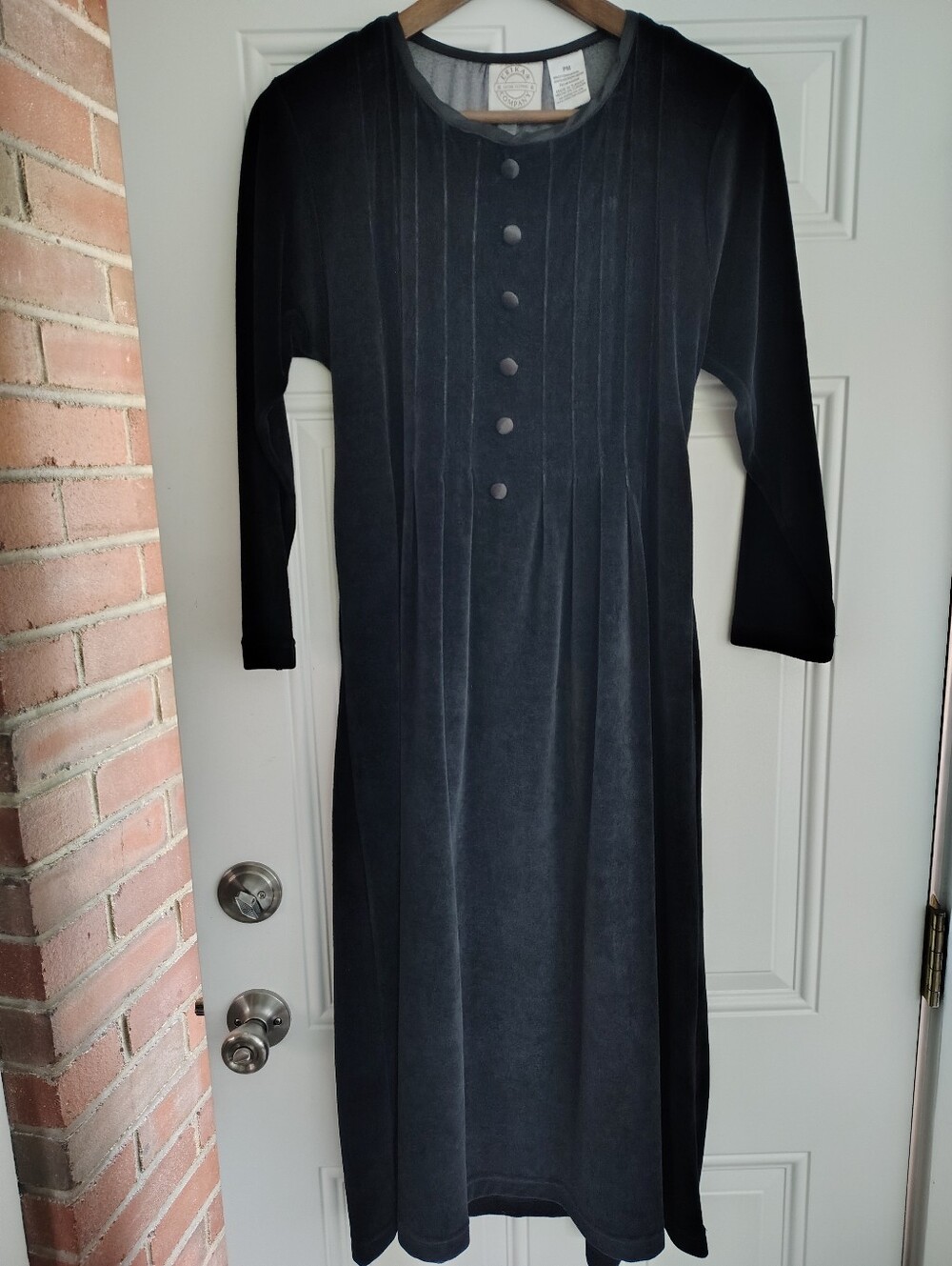 Vintage 90s Erika & Company Velvet Pintuck Maxi Dress Petite Medium Black Goth